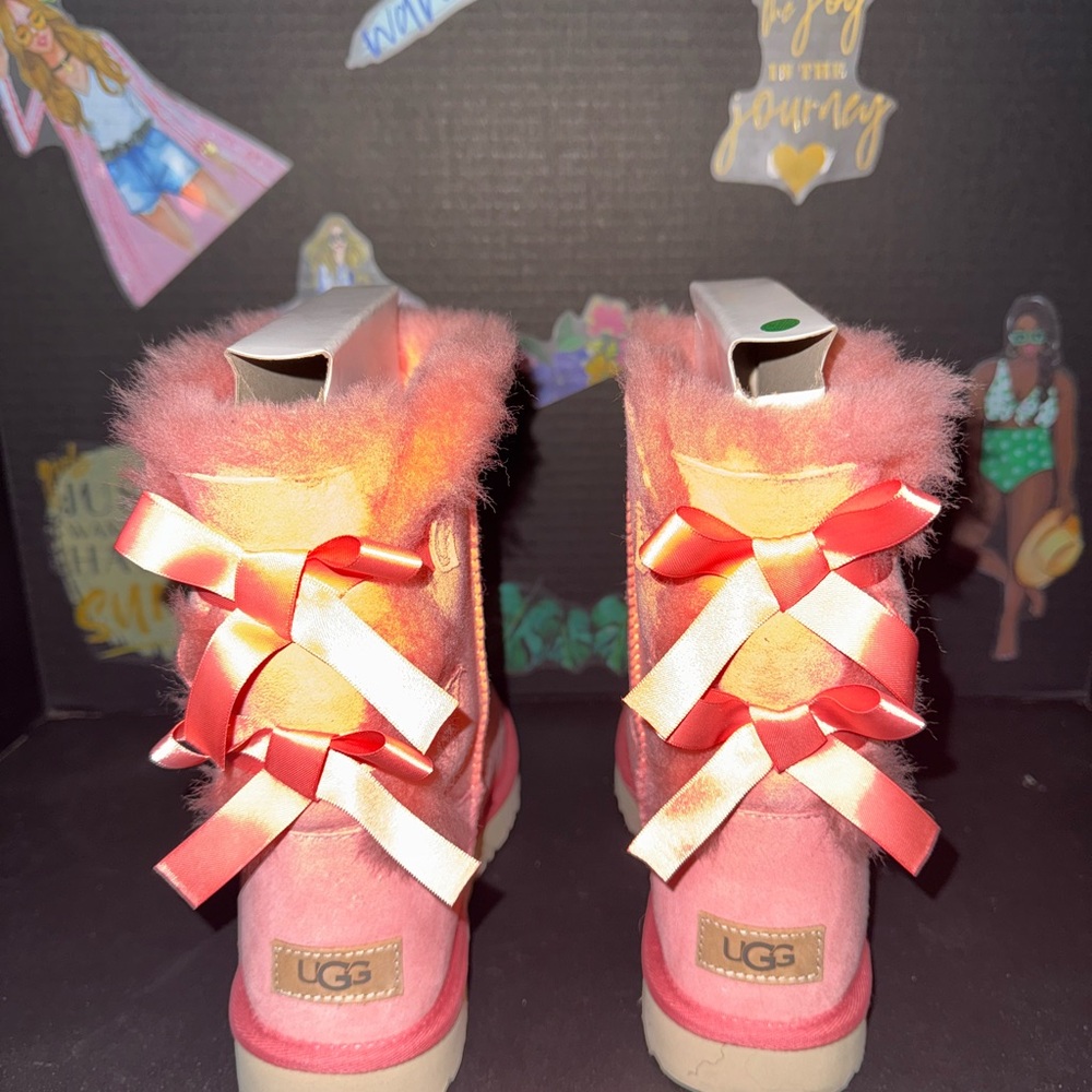UGG Pink Winter Boots with Fluffy Tulle and Ribbons
